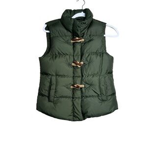 J Crew Puffer Vest Toggle jacket Size XS Military Green Down Feathers